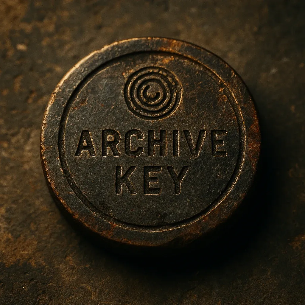 A worn metal authentication disc with concentric etched rings