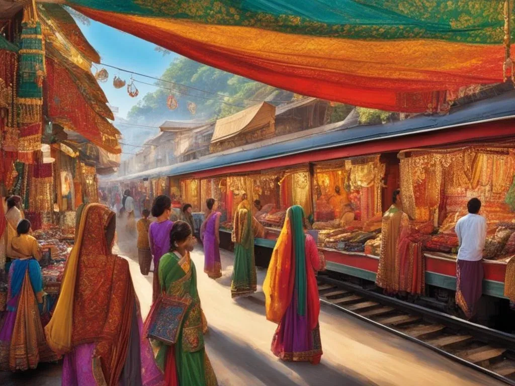 Awnings, fabric and crowds sliding past a carriage window.