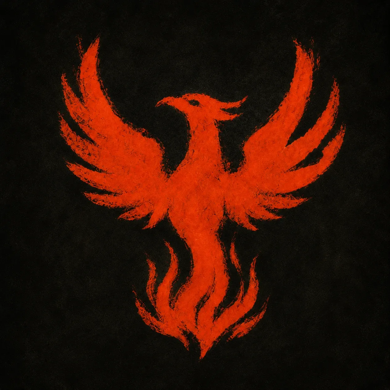 The Firebird emblem — a bird in scorched orange on near-black, wings spread and tail rising like flame