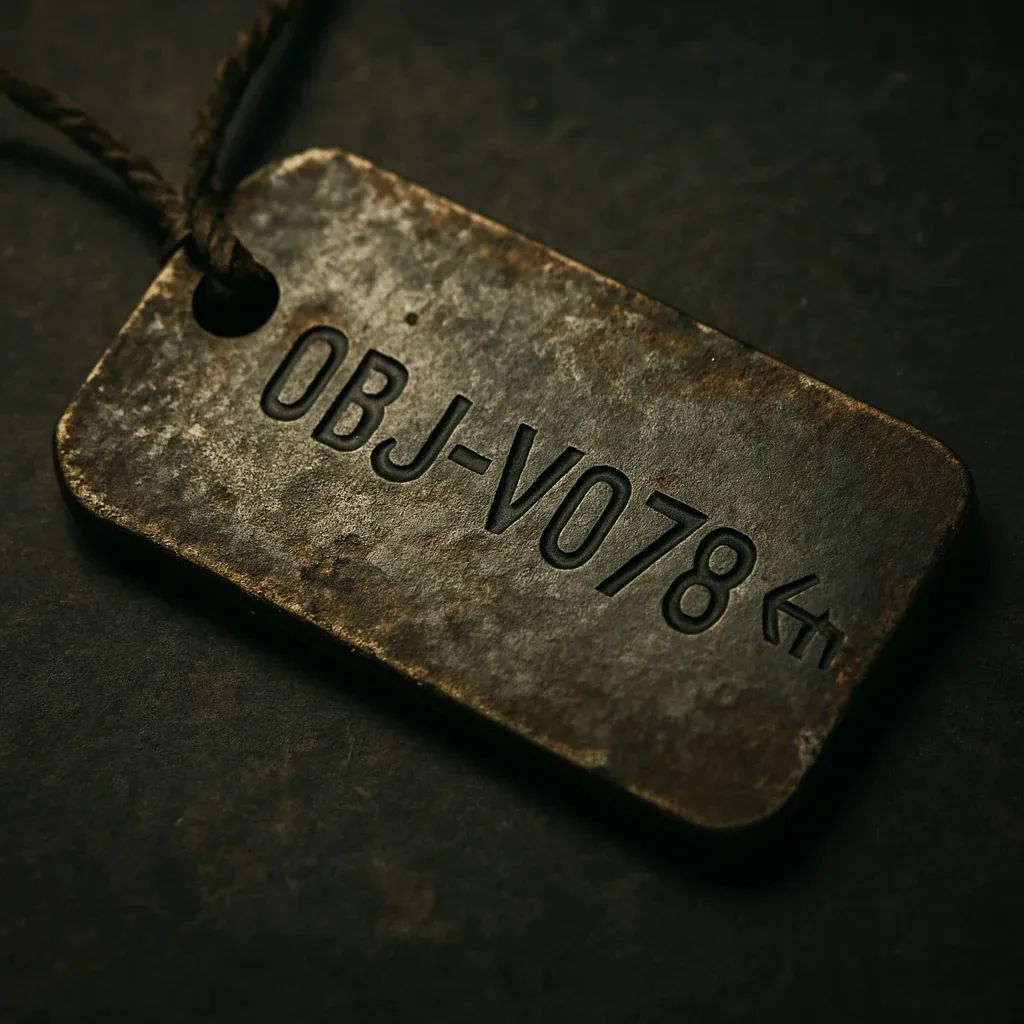 A scorched object tag, its markings partly burned away