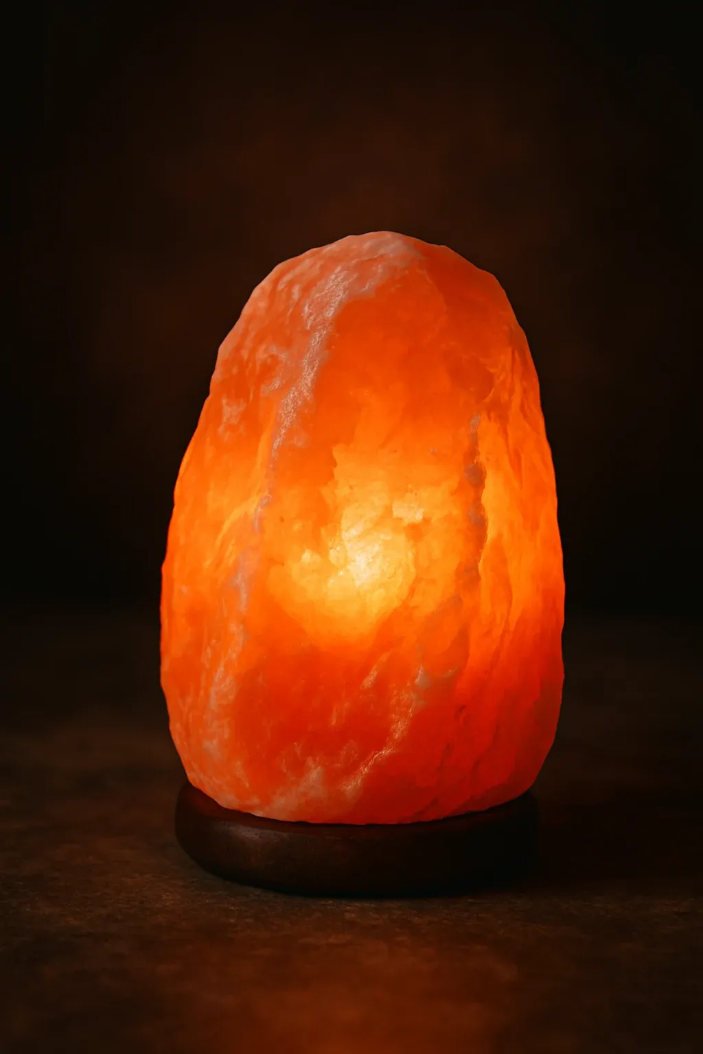 A glowing salt lamp, its crystal lit from within
